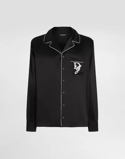 Dolce & Gabbana Embroidered-logo Shirt In Black