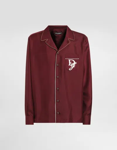 Dolce & Gabbana Silk Vanity Shirt With Logo Embroidery In Bordeaux