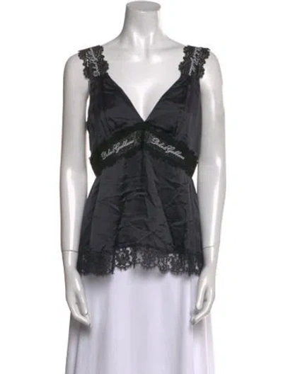 Pre-owned Dolce & Gabbana Silk V-neck Blouse In Black
