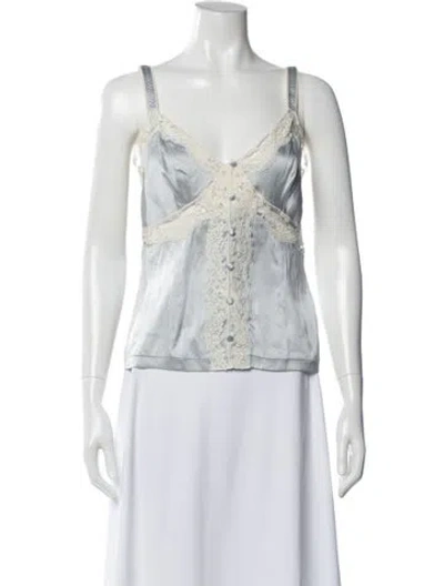 Pre-owned Dolce & Gabbana Silk V-neck Blouse In Blue