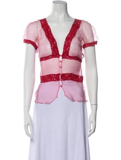 Pre-owned Dolce & Gabbana Silk V-neck Blouse In Pink