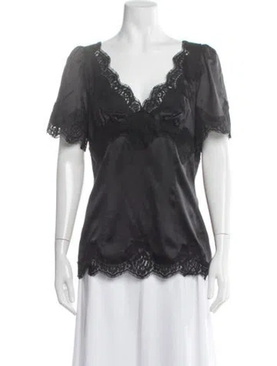 Pre-owned Dolce & Gabbana Silk V-neck Blouse W/ Tags In Black