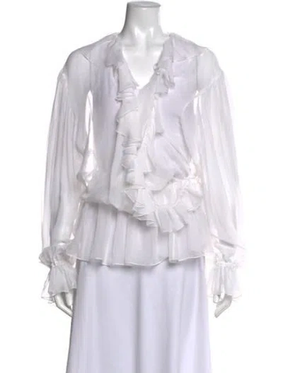 Pre-owned Dolce & Gabbana Silk V-neck Blouse W/ Tags In White