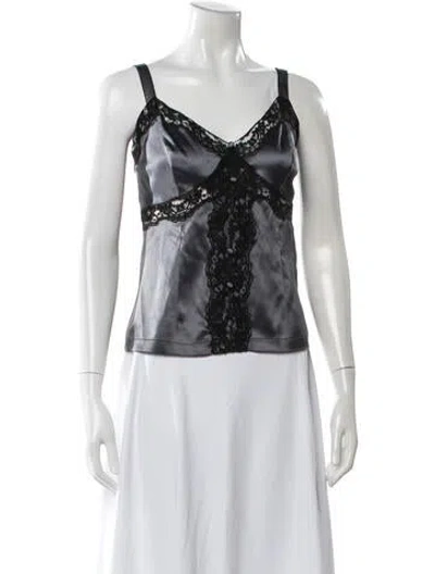 Pre-owned Dolce & Gabbana Silk V-neck Bodysuit In Black