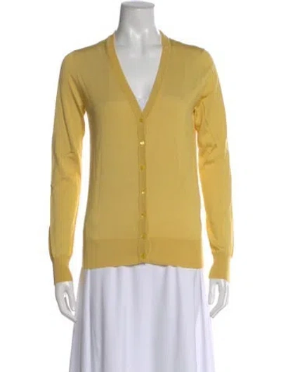 Pre-owned Dolce & Gabbana Silk V-neck Sweater In Yellow
