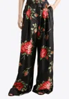 Dolce & Gabbana Women Wide-leg Pants With A Rose Bouquet Print In Black