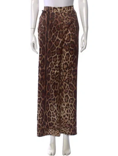 Pre-owned Dolce & Gabbana Silk Wide Leg Pants In Brown