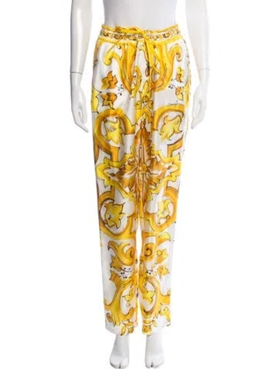 Pre-owned Dolce & Gabbana Silk Wide Leg Pants W/ Tags In Yellow