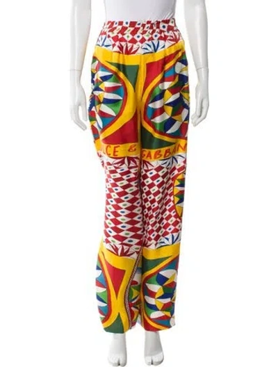 Pre-owned Dolce & Gabbana Silk Wide Leg Pants In White