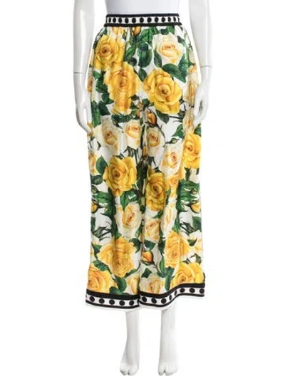Pre-owned Dolce & Gabbana Silk Wide Leg Pants In Yellow