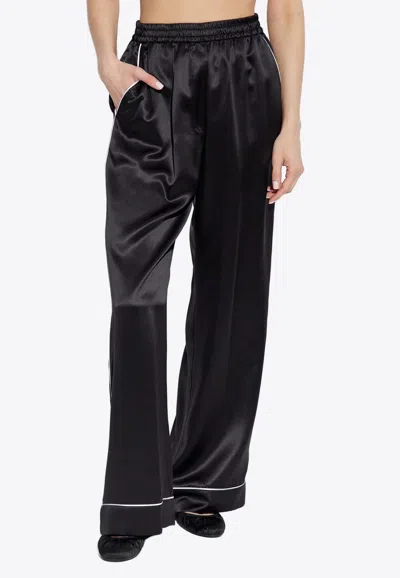 Dolce & Gabbana Silk Wide-leg Pants In Black