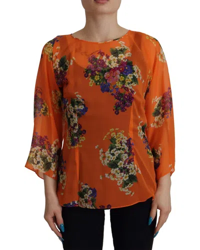 Dolce & Gabbana Silk-blend Blouse In Orange
