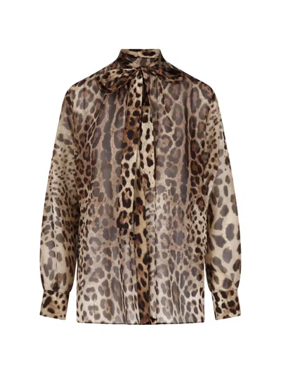 Dolce & Gabbana Silk-blend Button-front Shirt For Women In Brown