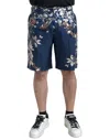 Dolce & Gabbana Blue Floral Print Silk Men Bermuda Shorts In Blue