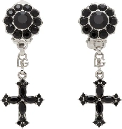 Dolce & Gabbana Cross Pendant Clip-on Earrings In Silver