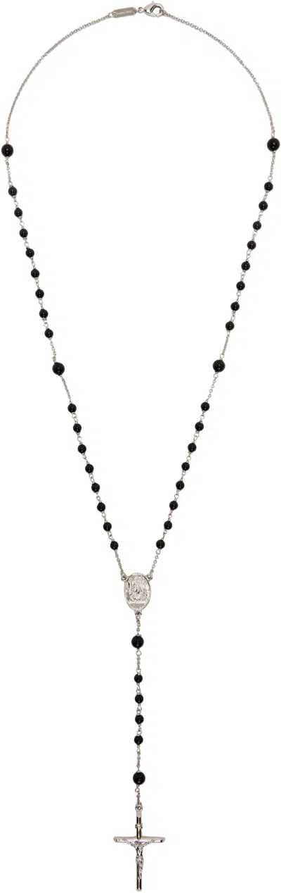 Dolce & Gabbana Silver & Black Rosary Necklace In 87655 Argento/pallad