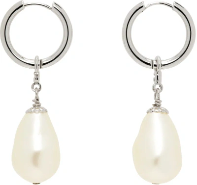 Dolce & Gabbana Silver & White Creole Teardrop Earrings In Metallic