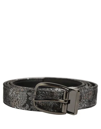 Dolce & Gabbana Silver Black Floral Jacquard Metal Buckle Belt In Silver, Black