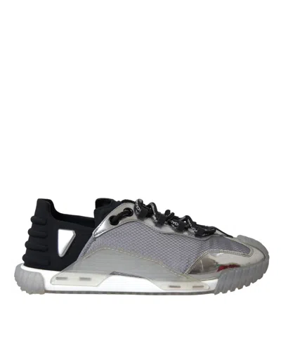Pre-owned Dolce & Gabbana Silver Black Nylon Ns1 Low Top Sneakers Men Men's Shoes () In Black | Silver