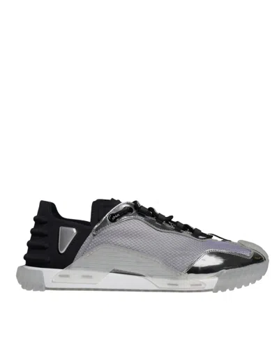 Pre-owned Dolce & Gabbana Silver Black Nylon Ns1 Low Top Sneakers Men's Shoes ()