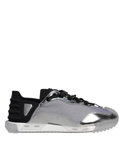 Pre-owned Dolce & Gabbana Silver Black Nylon Ns1 Low Top Sneakers Men's Shoes () In Black | Silver