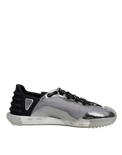 Pre-owned Dolce & Gabbana Silver Black Nylon Ns1 Low Top Sneakers Men's Shoes () In Black | Silver