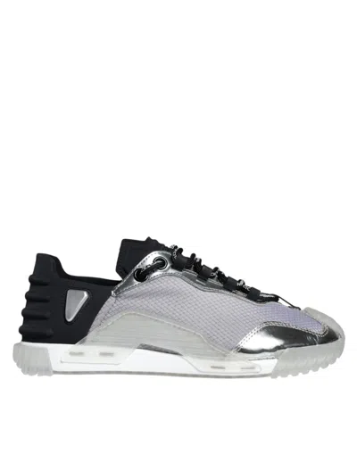 Pre-owned Dolce & Gabbana Silver Black Nylon Ns1 Low Top Sneakers Men's Shoes () In Black | Silver
