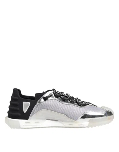 Pre-owned Dolce & Gabbana Silver Black Nylon Ns1 Low Top Sneakers Men's Shoes () In Multi