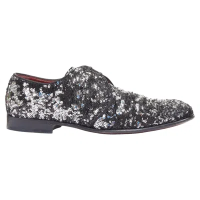 Pre-owned Dolce & Gabbana Dolce Gabbana Silver Black Speckled Pailette Sequin Derby Loafer Shoes Uk9 Eu43