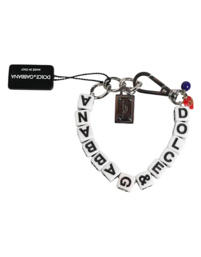 Dolce & Gabbana Silver Brass Chain Dice Logo Embellished Charm Women's Bracelet