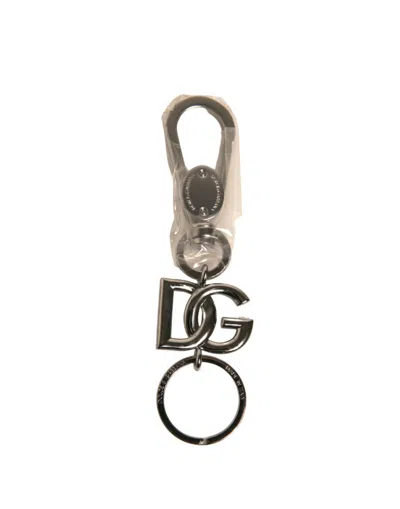 Dolce & Gabbana Silver Brass Dg Logo Keychain Metal Ring Women's Keyring