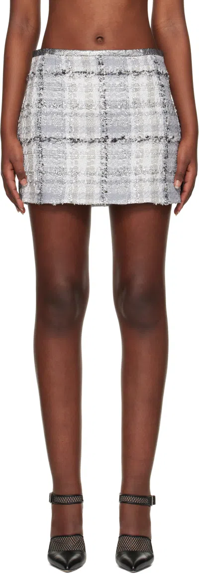 DOLCE & GABBANA SILVER CHECK LUREX RASCHEL TWEED MINISKIRT