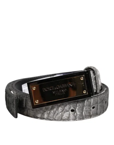 Pre-owned Dolce & Gabbana Silver Classic Gold Logo Plaque Buckle Men's Belt ()