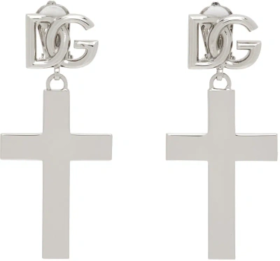 Dolce & Gabbana Silver Cross Earrings In Metallic