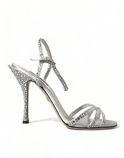 Pre-owned Dolce & Gabbana Silver Crystal Ankle Strap Sandals Shoes