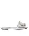 Dolce & Gabbana Silver Crystal Embellished Slides Flat Shoes