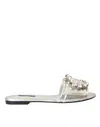 Dolce & Gabbana Silver Crystal Embellished Slides Flat Shoes
