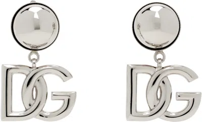 Dolce & Gabbana Silver 'dg' Logo Clip-on Earrings In 87655 Argento/pallad