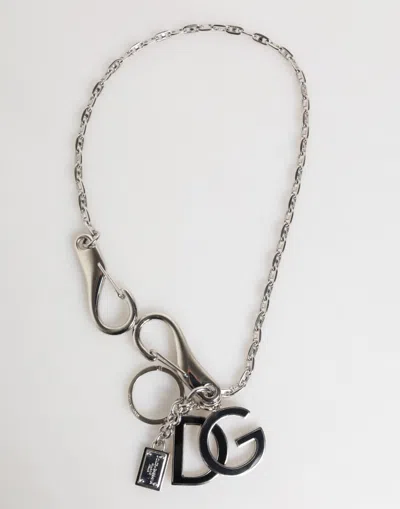 Dolce & Gabbana Silver Dg Logo Key Holder Keychain Bag Charm Keyring In Multi
