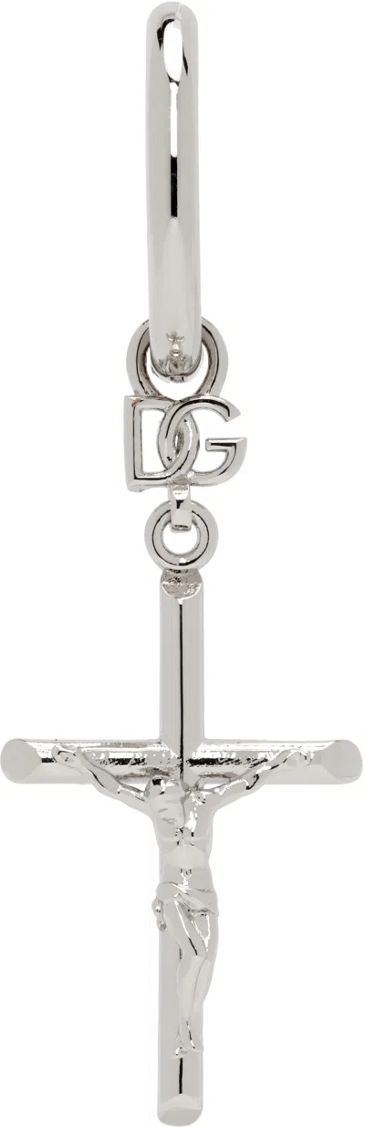 Dolce & Gabbana Silver Dna Cross Single Earring In Metallic