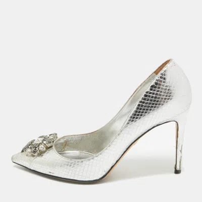 Pre-owned Dolce & Gabbana Silver Embossed Snakeskin Bellucci Pumps Size 39