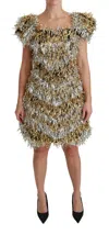 Dolce & Gabbana Silver Gold Sheath Mini Shift Gown Dress In Brown