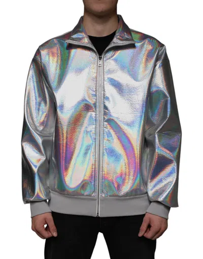 Pre-owned Dolce & Gabbana Silver Iridescent Full Zip Men Bomber Men's Jacket ()