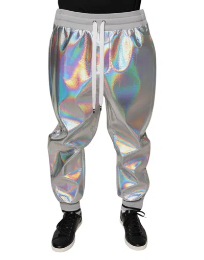 Dolce & Gabbana Iridescent Men Jogger Sweatmen's Men's Pants In Silver