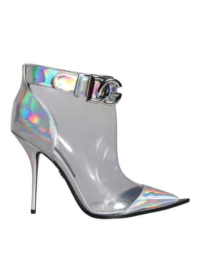 Dolce & Gabbana Silver Iridescent Pvc Pointed Short Boots Women's Shoes