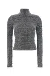 Dolce & Gabbana Ruched Sequin-embellished Lurex Turtleneck Blouse In Gray