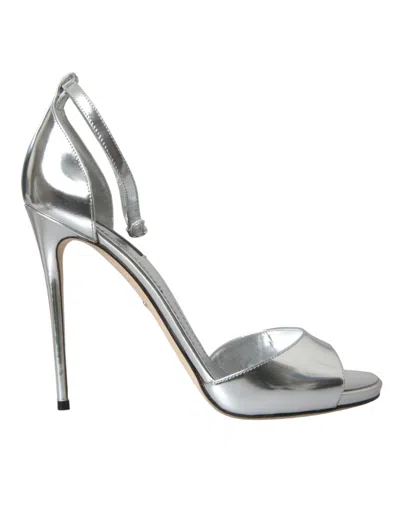 Dolce & Gabbana Silver Keira Leather Heels Sandals Shoes
