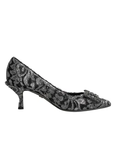 DOLCE & GABBANA SILVER LACE DG AMORE HEELS PUMPS SHOES