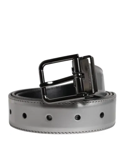 Pre-owned Dolce & Gabbana Silver Leather Classic Metal Logo Buckle Men's Belt ()