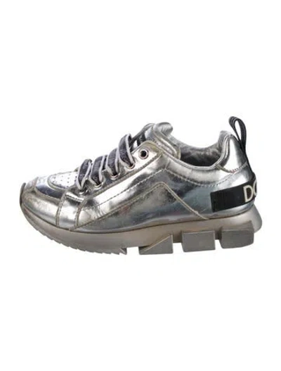 Pre-owned Dolce & Gabbana Babies' Silver Leather  Kid Sneaker With Laces At Uppers